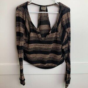 Lucy Love Black & Brown Striped Morgan Open Back Long Sleeve Shirt
